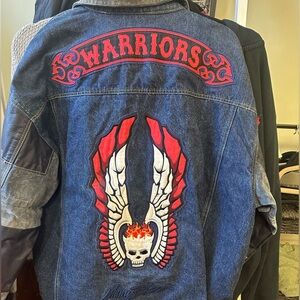 Vintage leather sleeve jean coat